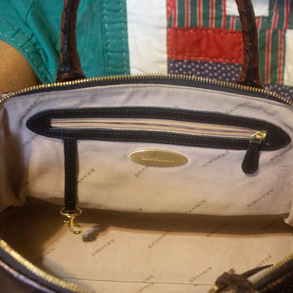 Brahmin Black and Croc Embossed Satchel Shoulder Bag Preowned